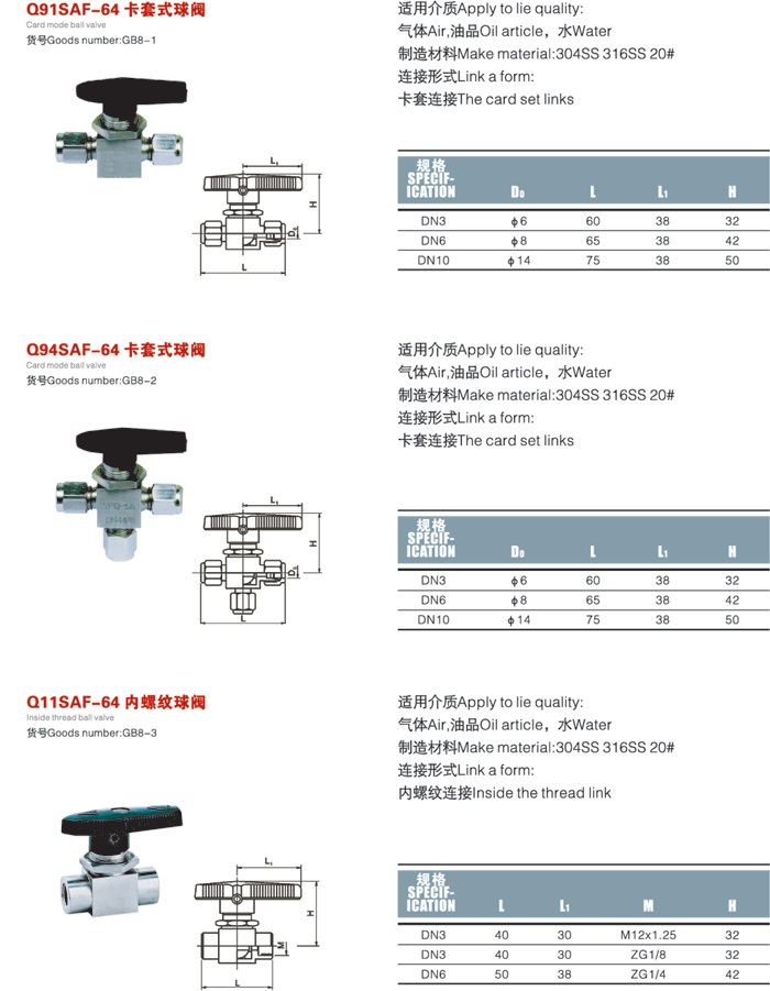 卡套球閥規(guī)格尺寸